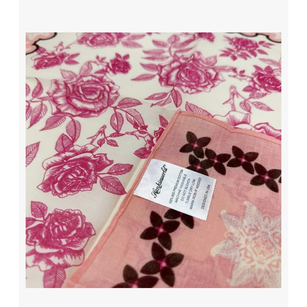 Boutique Rose Floral Organic Cotton Pink Boho Cottage Western Bandana NEW - Picture 2 of 4